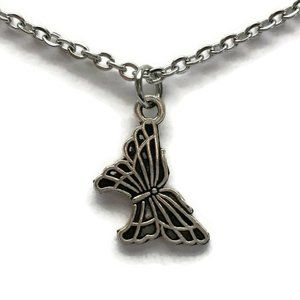 Butterfly Charm Necklace Tibetan Silver Stainless Steel Chain Handmade 4for$20